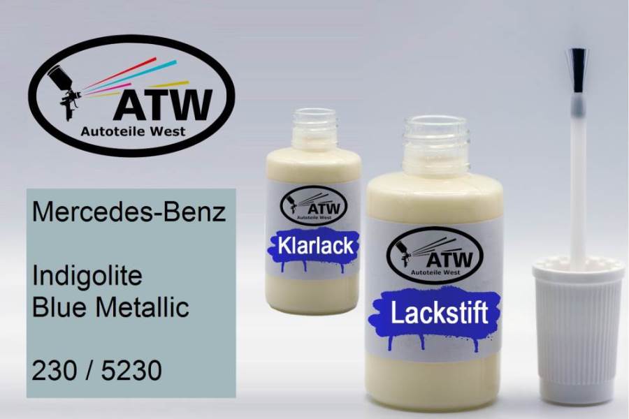 Mercedes-Benz, Indigolite Blue Metallic, 230 / 5230: 20ml Lackstift + 20ml Klarlack - Set, von ATW Autoteile West.